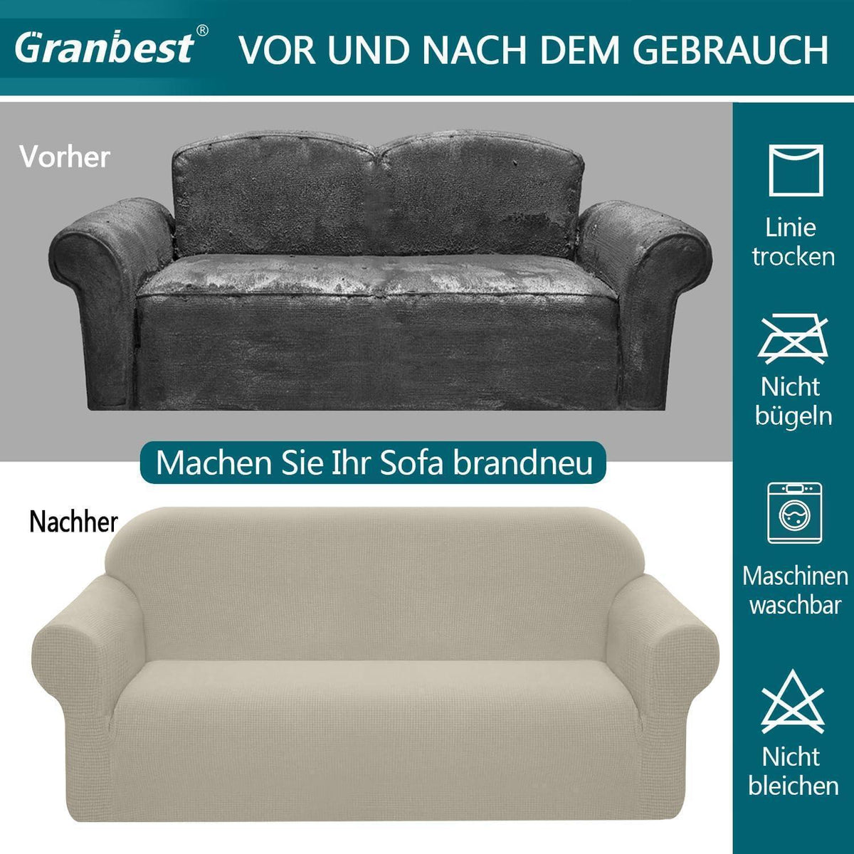 Stretch Sofabezug 2 Sitzer Sand – Wasserdicht & Elastisch
