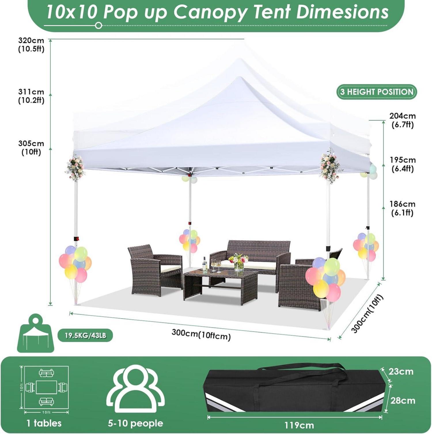 COBIZI Faltpavillon 3x3m Wasserdicht Stabil Winterfest Pop-Up mit 3 Seitenwänden White