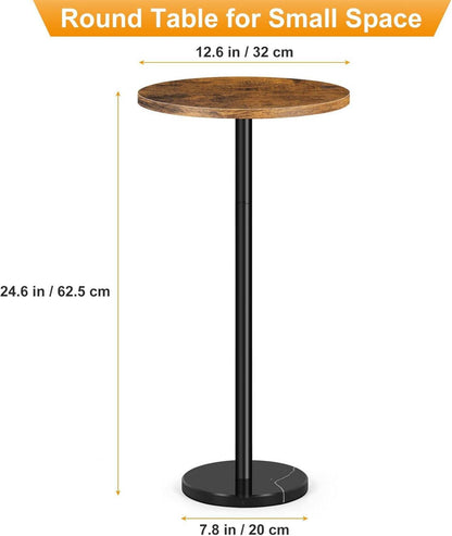Retro Brauner Runder Beistelltisch mit Marmorsockel 32CM für