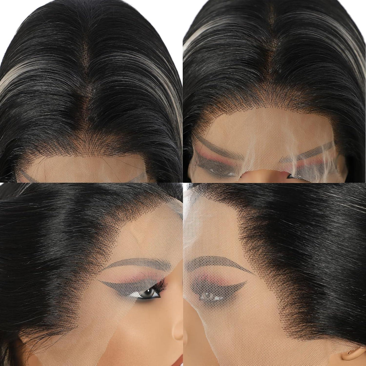 Lange gerade Perücke Schwarz Highlights 13x6 Lace Front Perücke