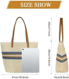 Strohtasche Damen Sommer Reißverschluss Schultertasche