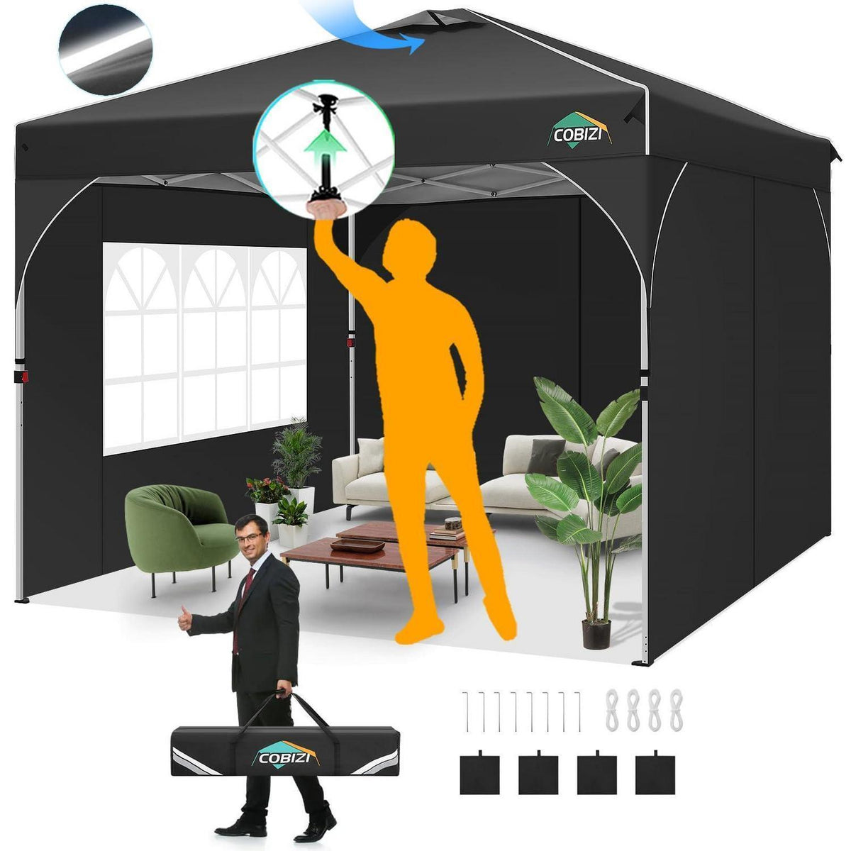 Faltpavillon 3x3 Wasserdicht mit Seitenteilen & Sandsäcken