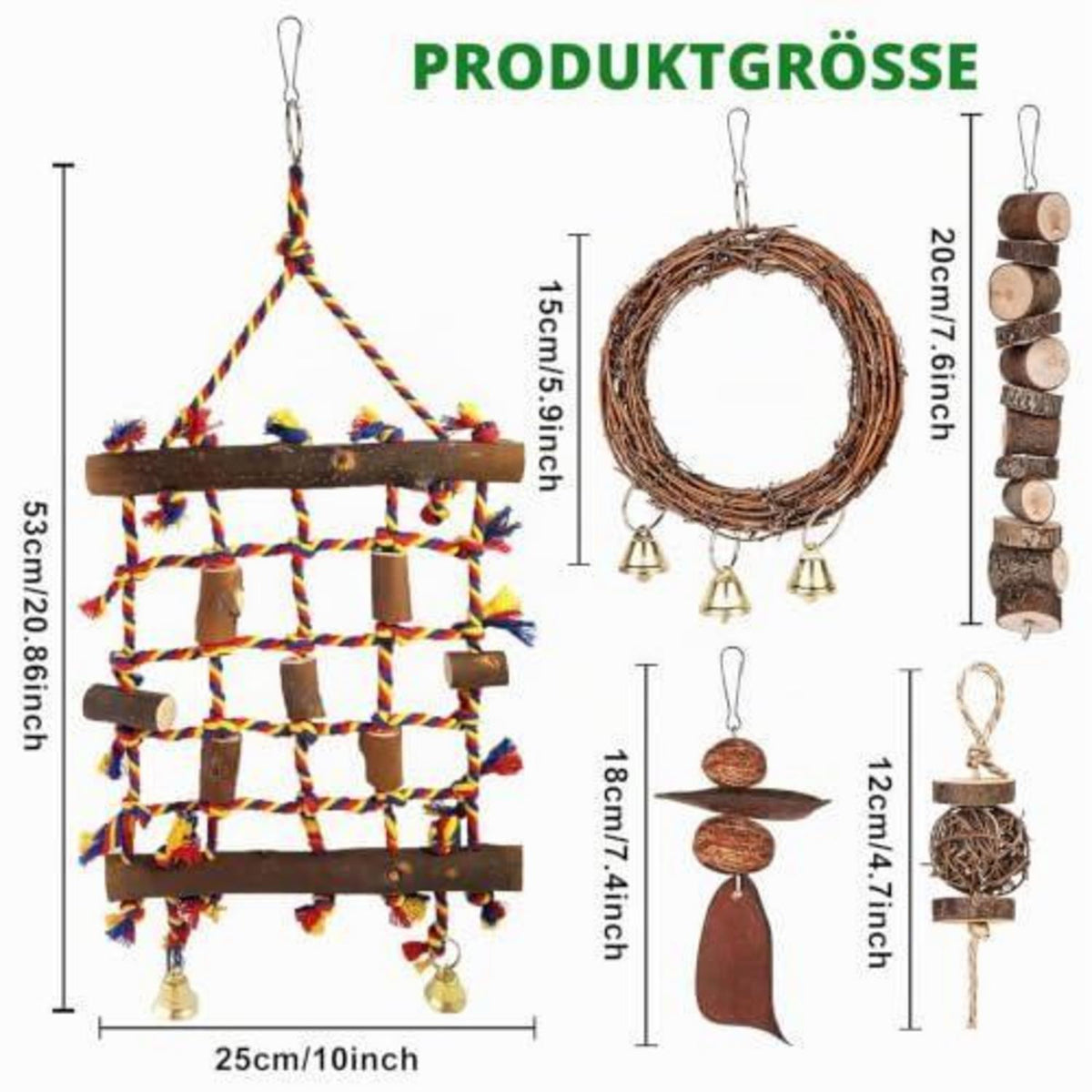 Vogelspielzeug Kletternetz mit Kauspielzeug für Papageien