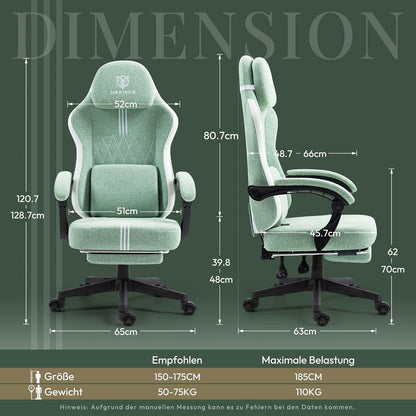 Gaming Stuhl Stoff Taschenfederkissen Kühlung Gel Massage Fußstütze