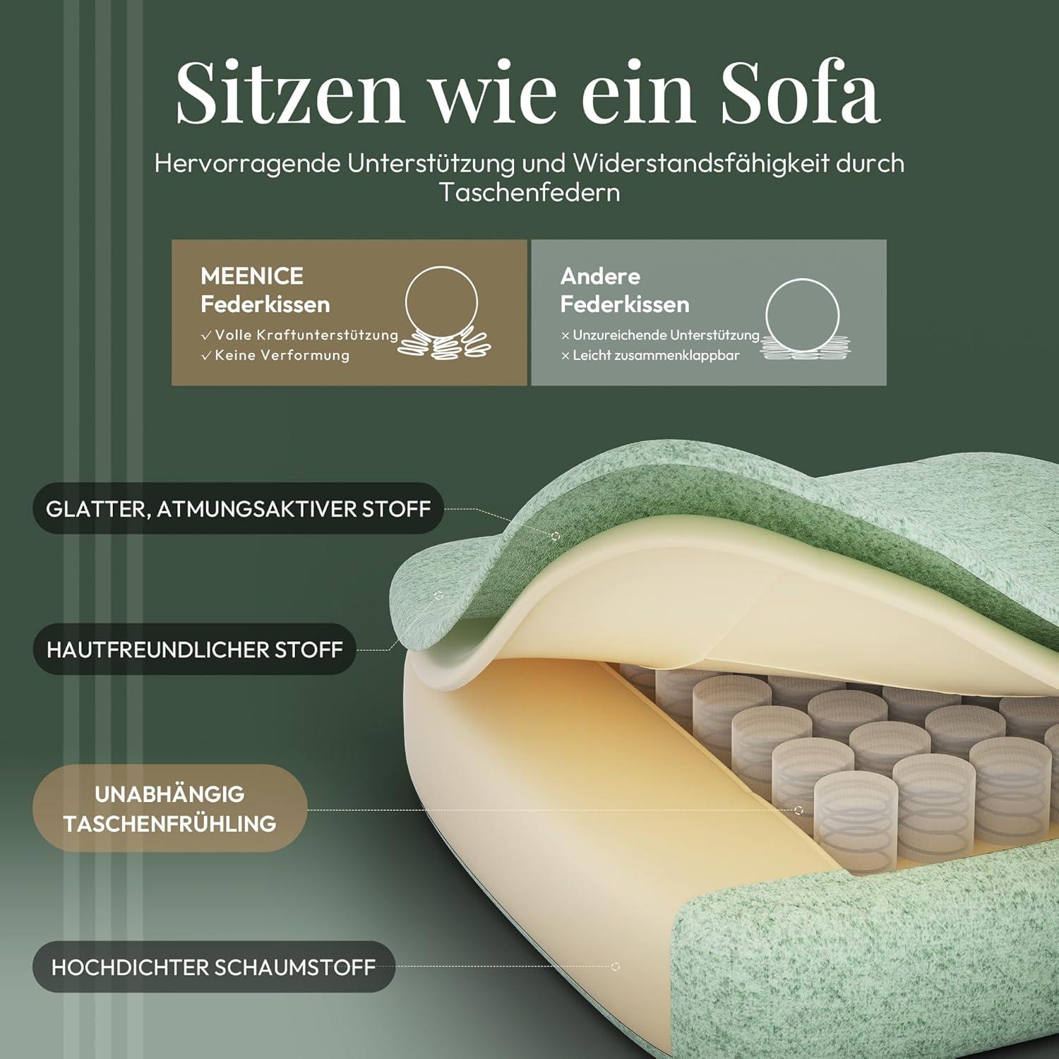 MEENICE Gaming Stuhl Stoff Taschenfederkissen Kühlung Gel Massage Fußstütze Grün