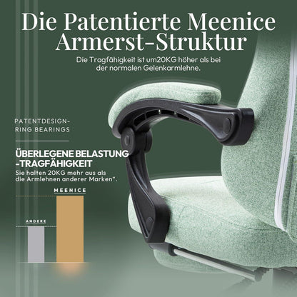 MEENICE Gaming Stuhl Stoff Taschenfederkissen Kühlung Gel Massage Fußstütze Grün