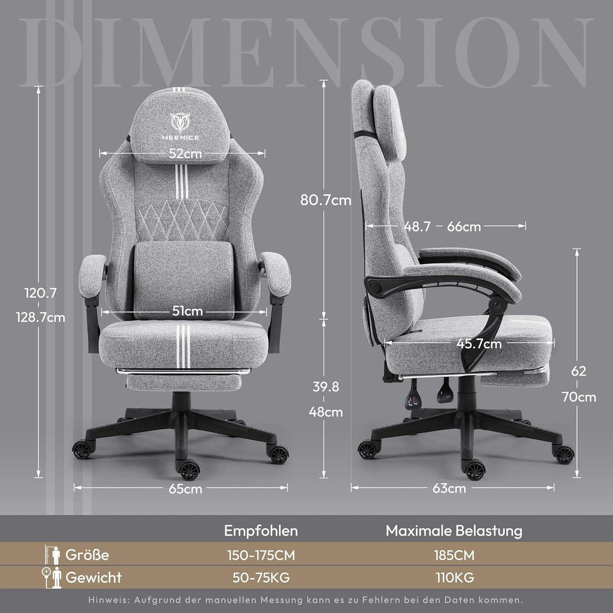Gaming Stuhl Stoff mit Taschenfederkissen und Kühlung