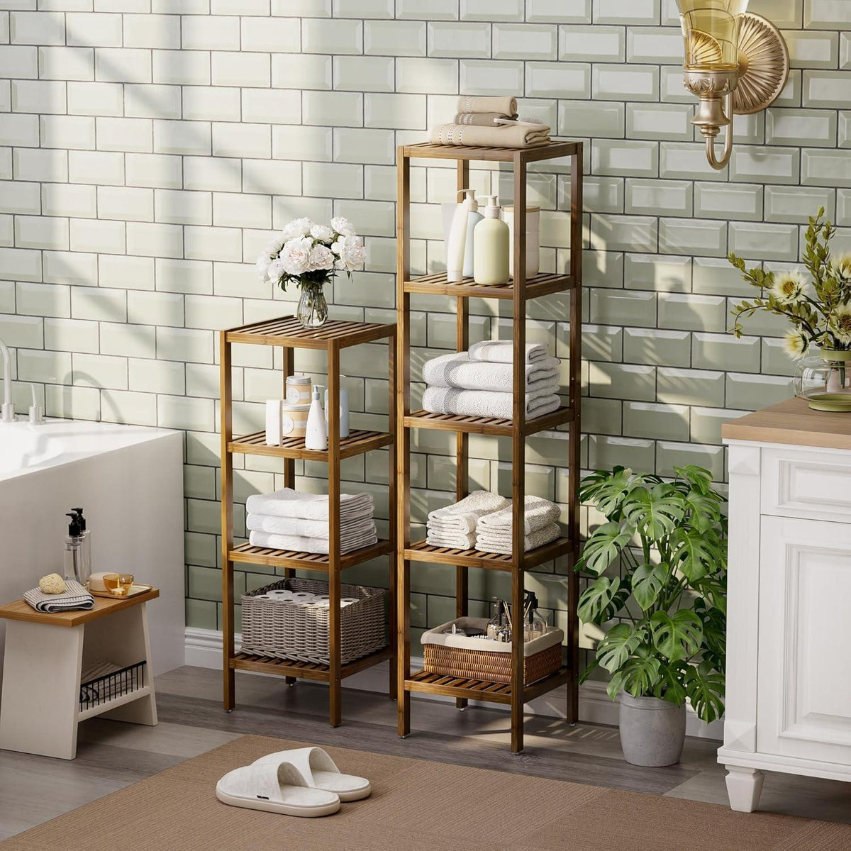 Badezimmer-Aufbewahrungsregal 4 Ebenen Bambus Walnuss