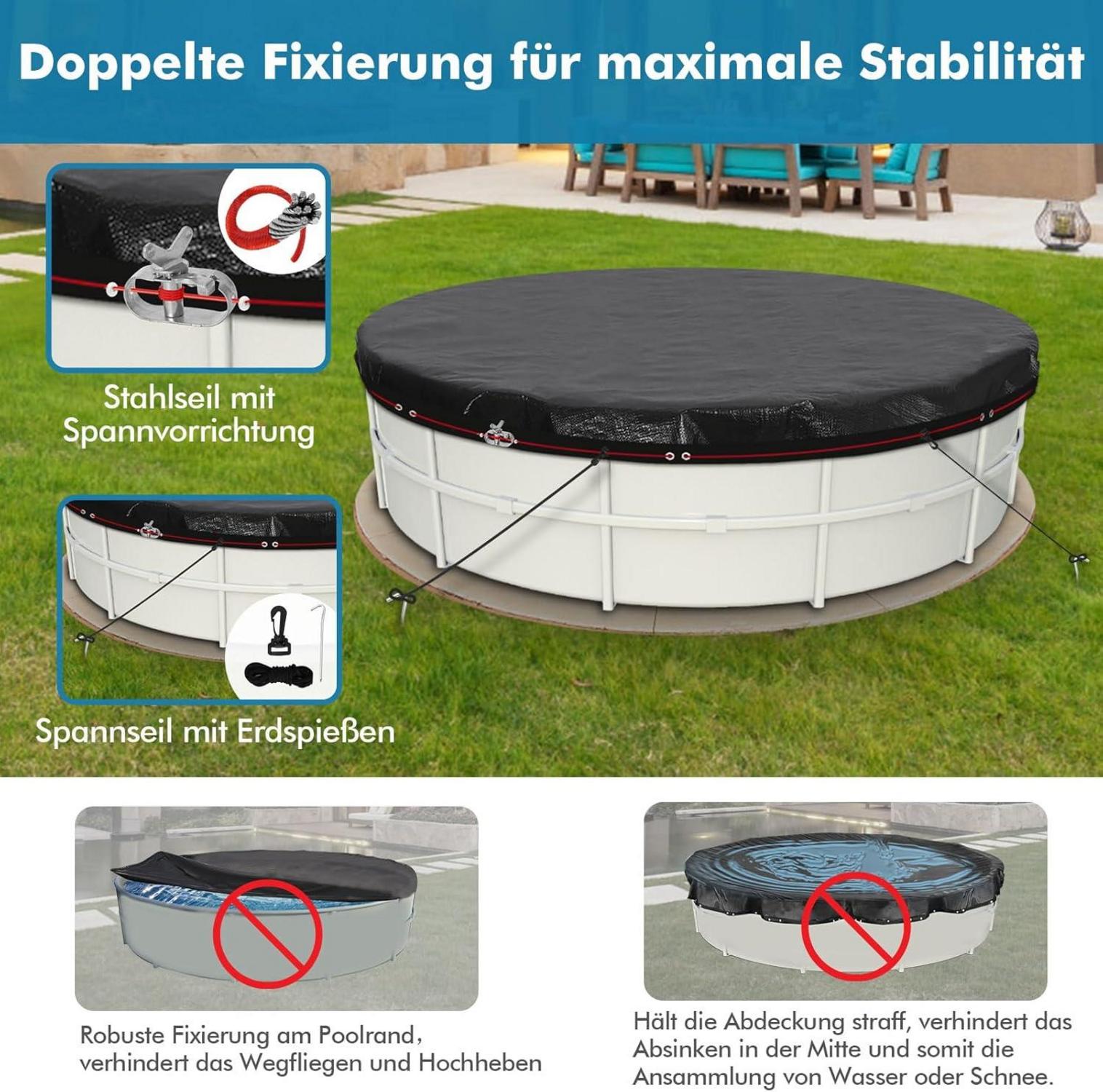 Poolabdeckung rund Ø420cm UV-resistent 200g/m² PE 2-in-1 Abdeckplane 366cm