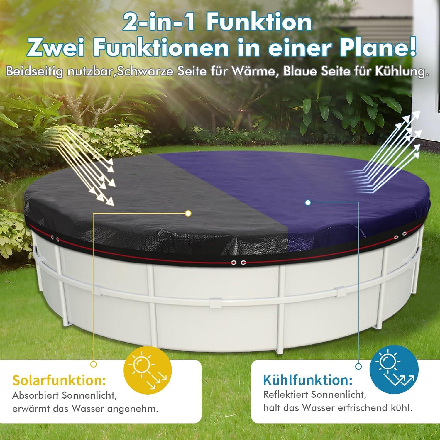Runde Poolabdeckung Ø370cm UV-resistent 200g/m²PE Wetterschutz