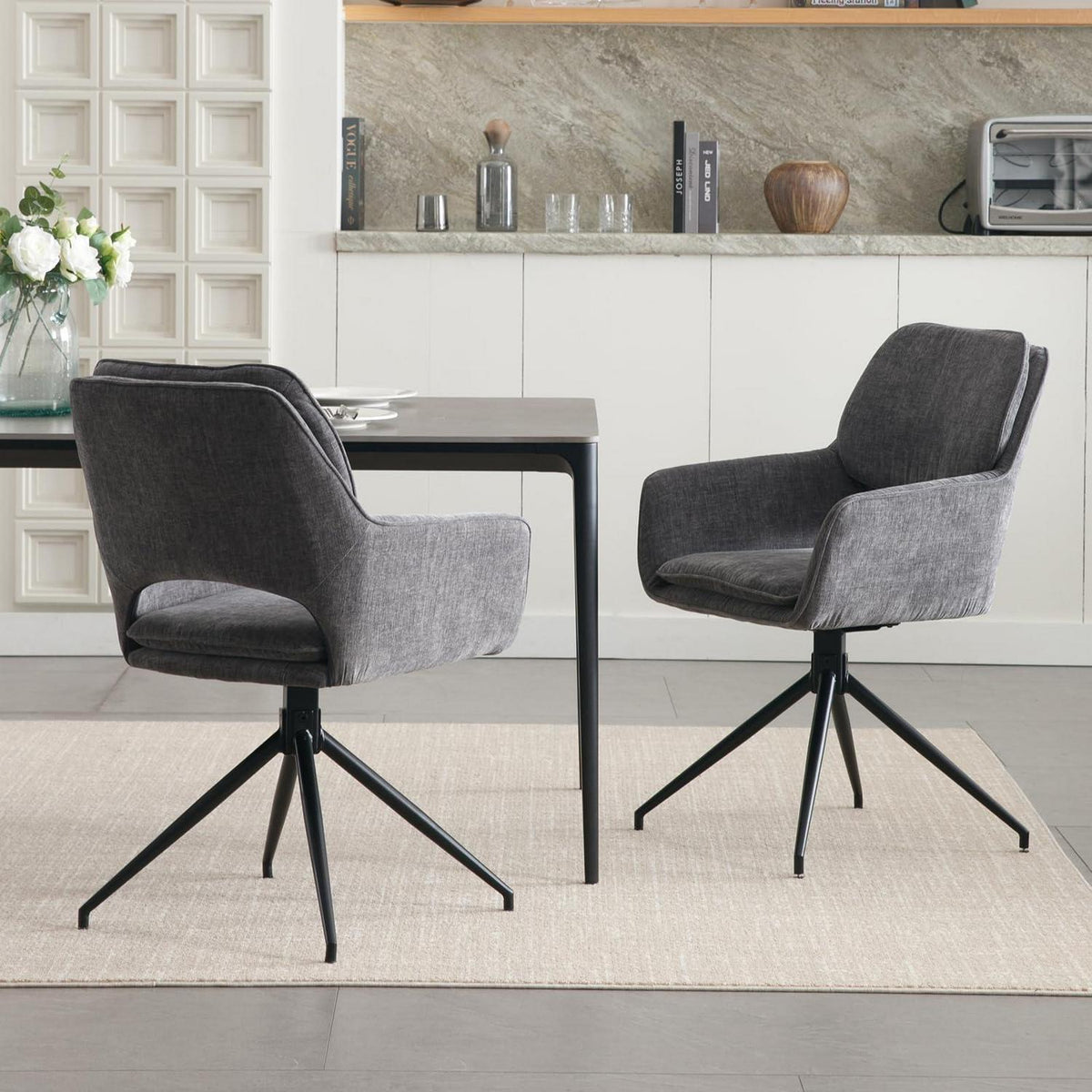 Esszimmerstühle Set Grau, 360° Drehstühle, Chenille & Komfort