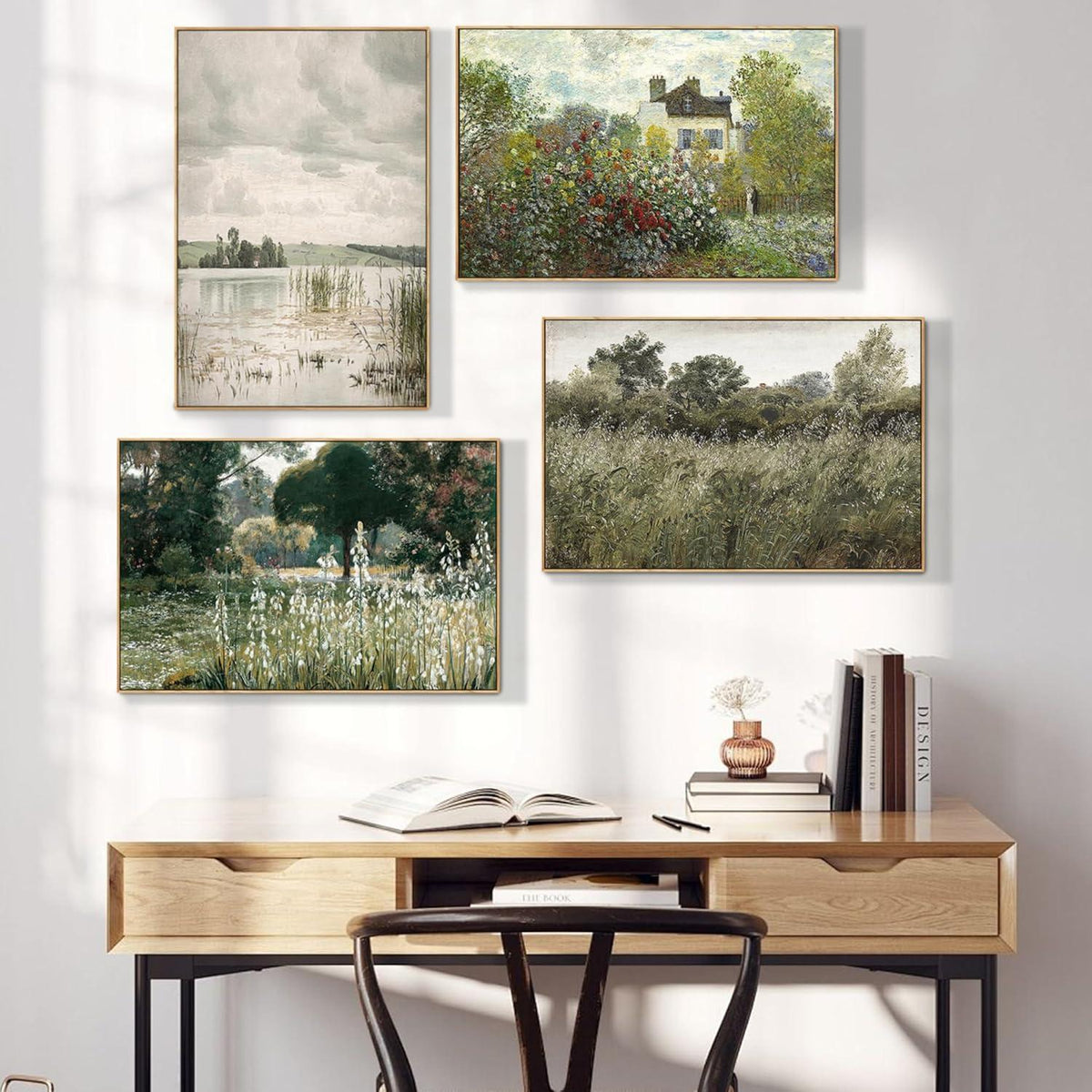 Vintage Leinwandbild mit Holzrahmen, dänische See Landschaft