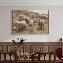 Vintage Leinwand Bild 50x75 cm mit Rahmen Holz Schafherde