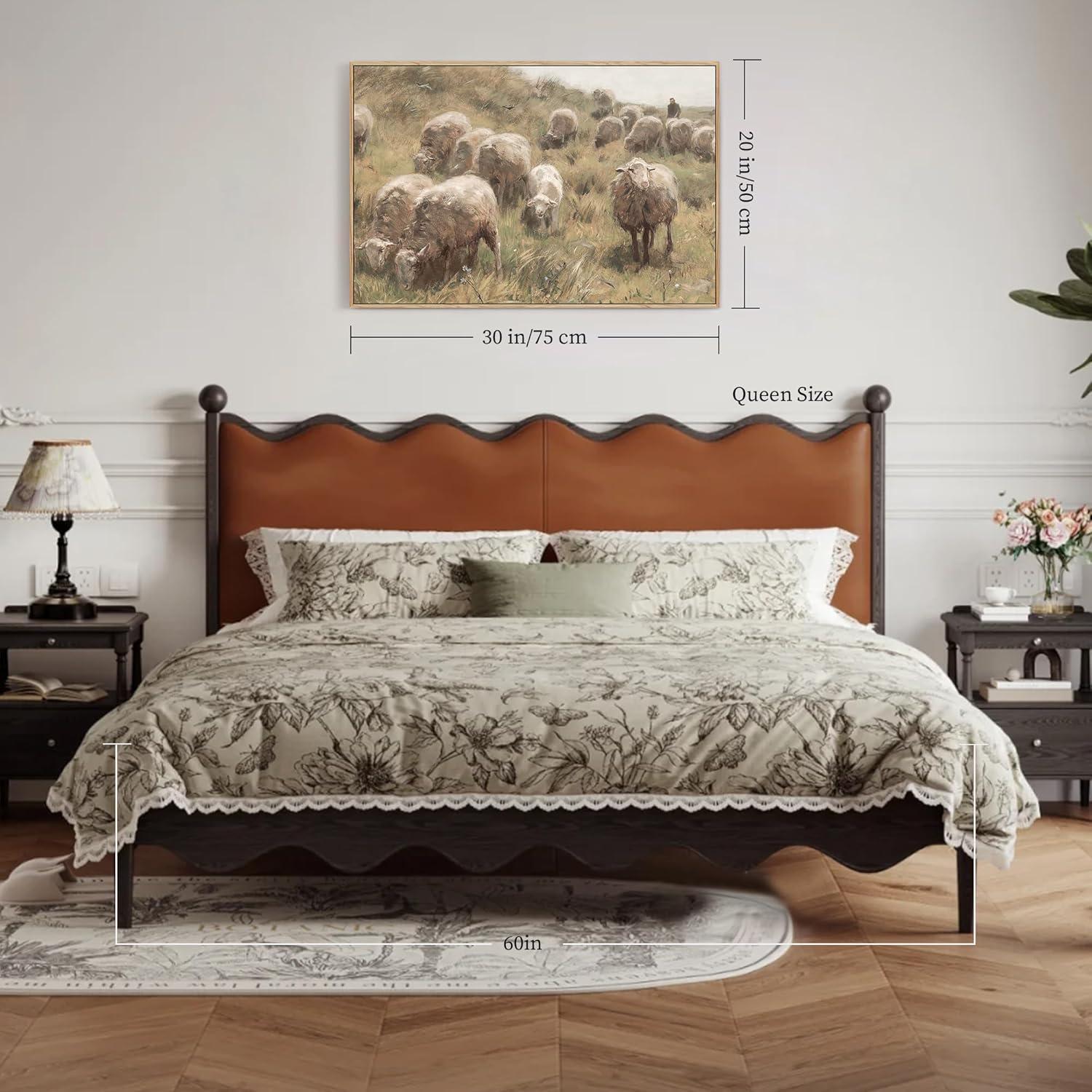 Vintage Leinwand Bilder mit Rahmen 50x75cm Schafherde Wiese Tier Wohnzimmer