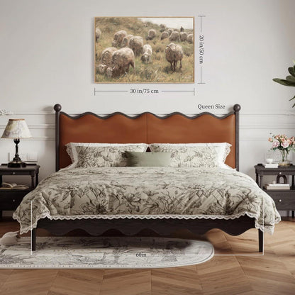 Vintage Leinwand Bilder mit Rahmen 50x75cm Schafherde Wiese Tier Wohnzimmer