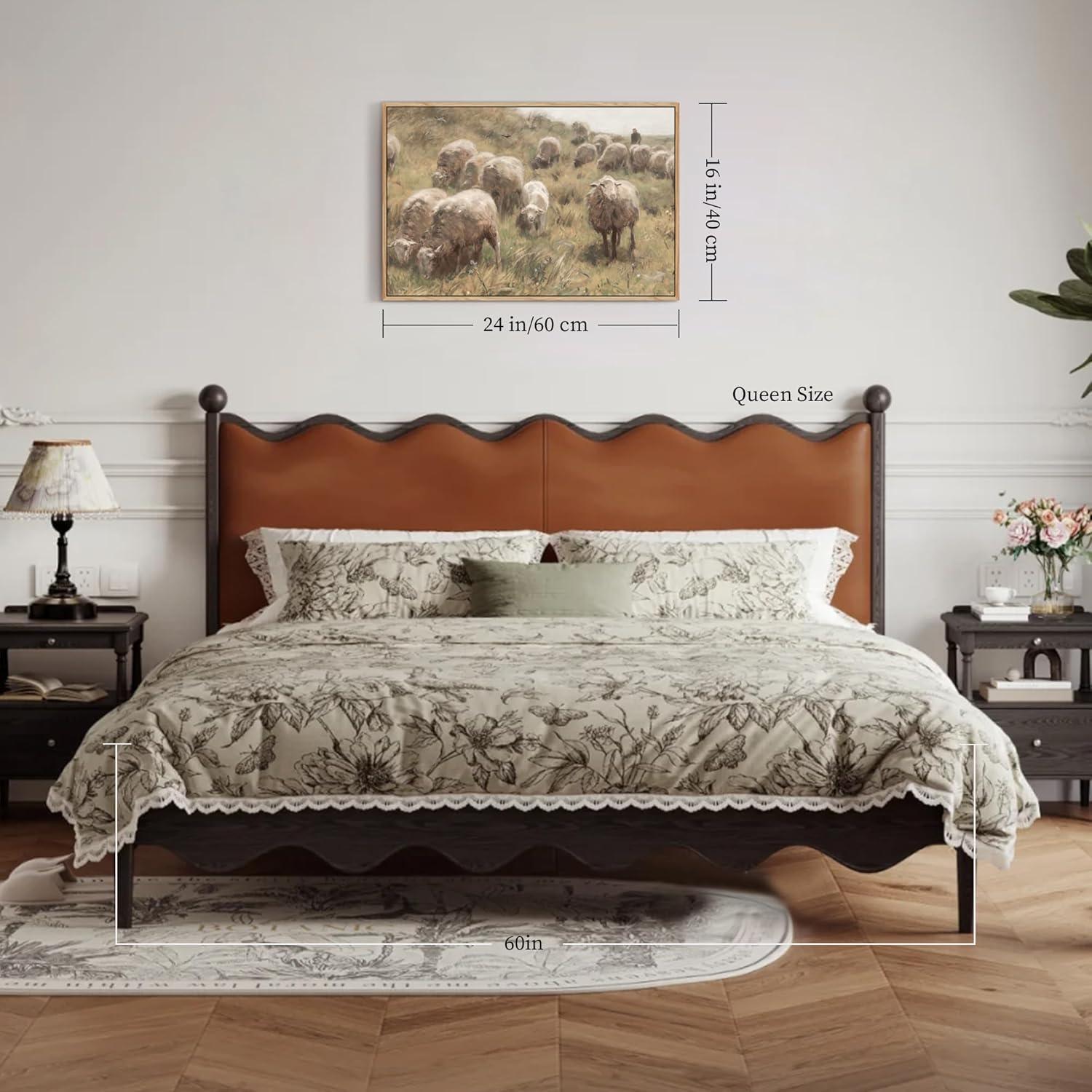 Vintage Leinwand Bilder mit Schafherde Wiese, Holzrahmen 40x60 cm