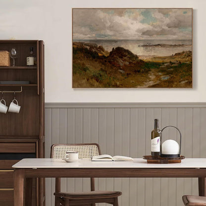Vintage Meereslandschaft Leinwandbild mit Holzrahmen 50x75 cm