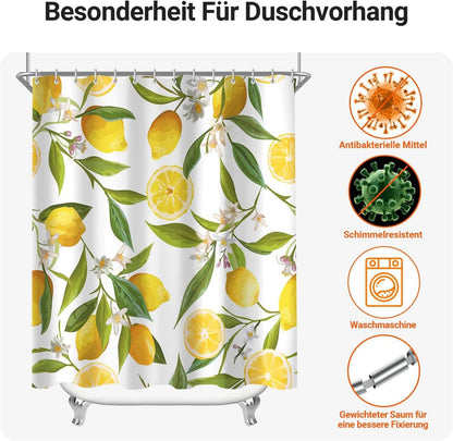 Duschvorhang Zitrone Blatt 100x200cm, Wasserabweisend, Antischimmel