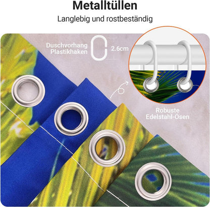 Duschvorhang Strandmuster 200x200cm, Wasserabweisend, Waschbar, Polyester, 12 Ösen, Badewanne