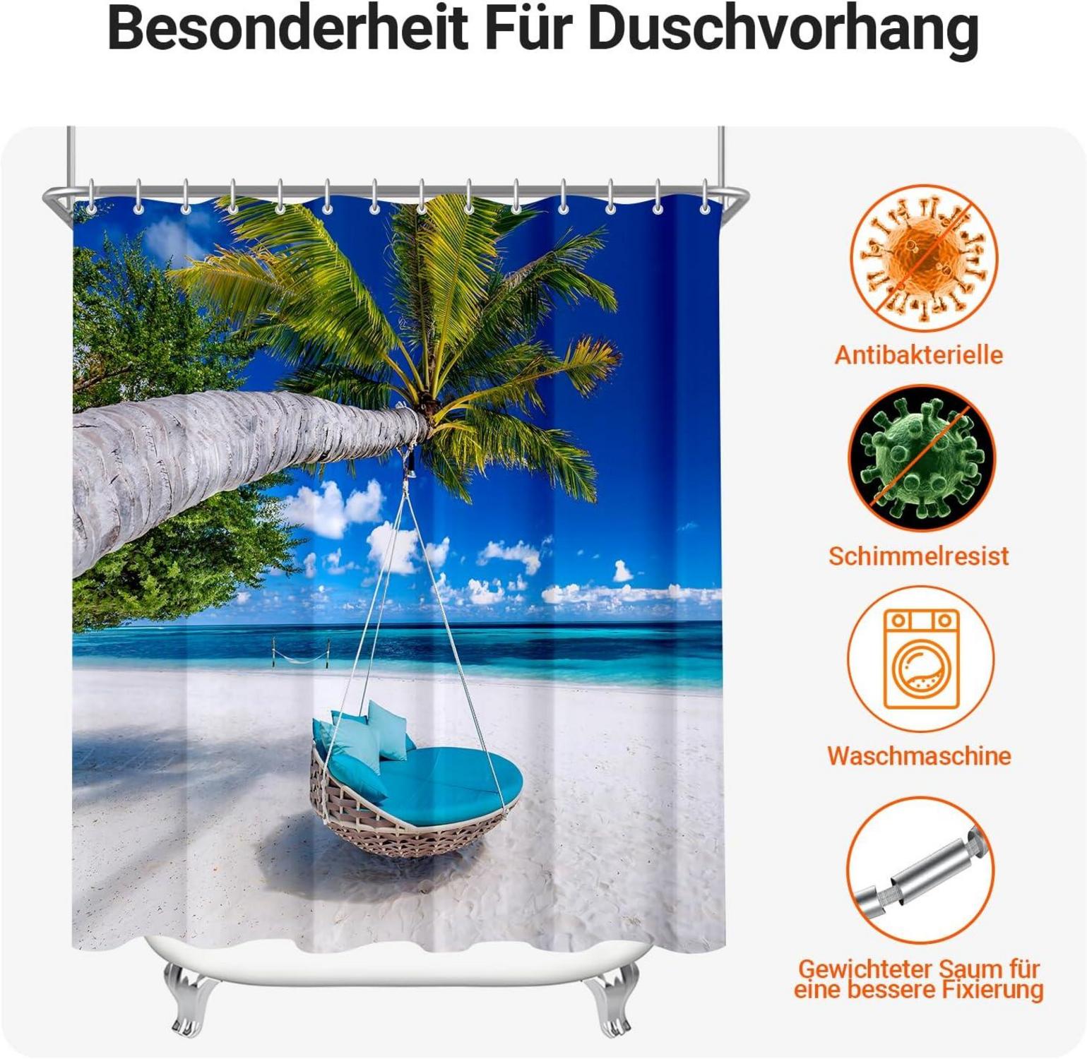 Duschvorhang 200x200cm Strandmuster wasserabweisend waschbar Polyester 12 Ösen