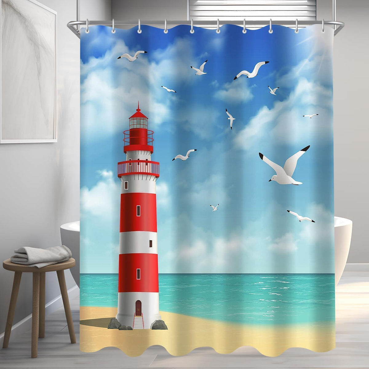 Duschvorhang Leuchtturm 200x200cm Wasserabweisend & Antischimmel