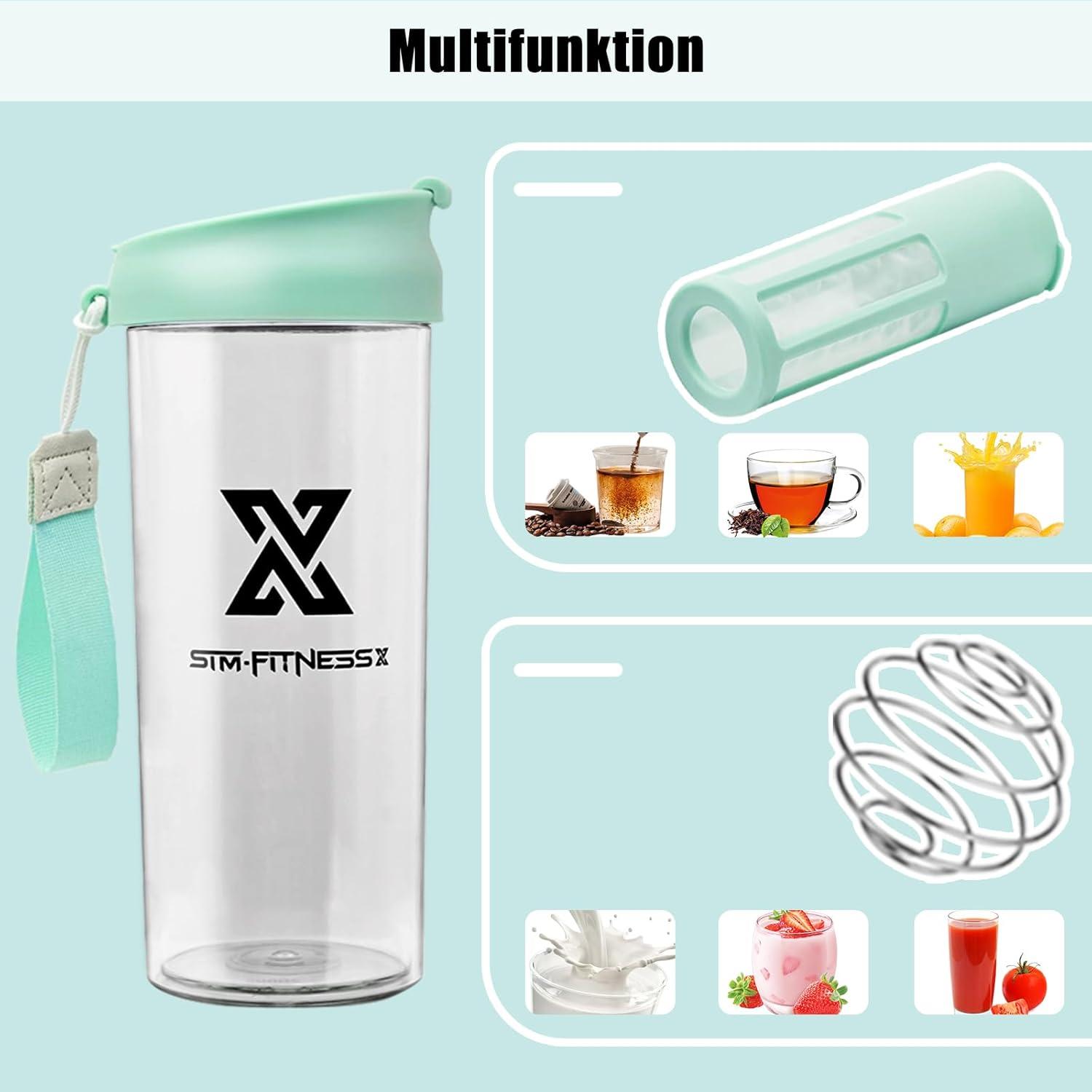 Protein Shaker mit Früchtebehälter Mixer 500ml Blau