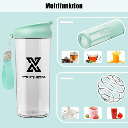 Protein Shaker mit Früchtebehälter Mixer 500ml Blau