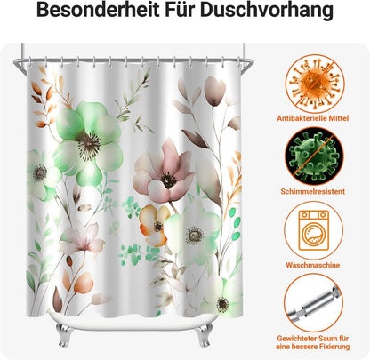 Duschvorhang Blumen Zeichnen Antischimmel Textil 120x200cm 8 Ösen