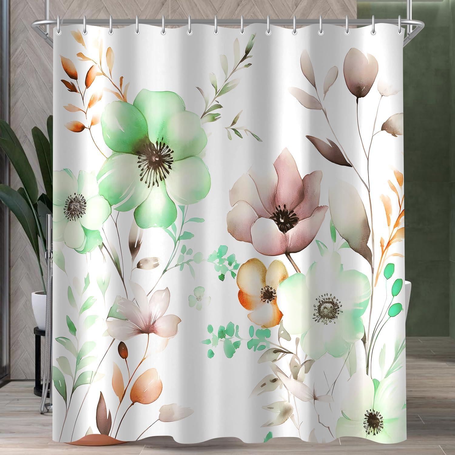 Duschvorhang Blumen Antischimmel 120x200cm, Wasserabweisend, Waschbar & 8 Ösen