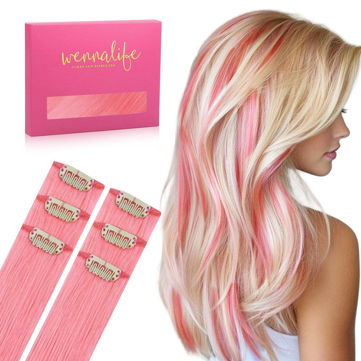 Pfirsich Rosa Clip-In Haarverlängerung Echthaar 35cm 30g