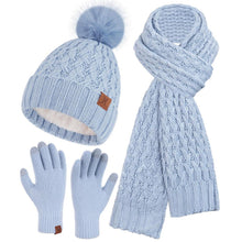 Winter Mütze, Schal & Handschuhe Set Damen - Himmelblau