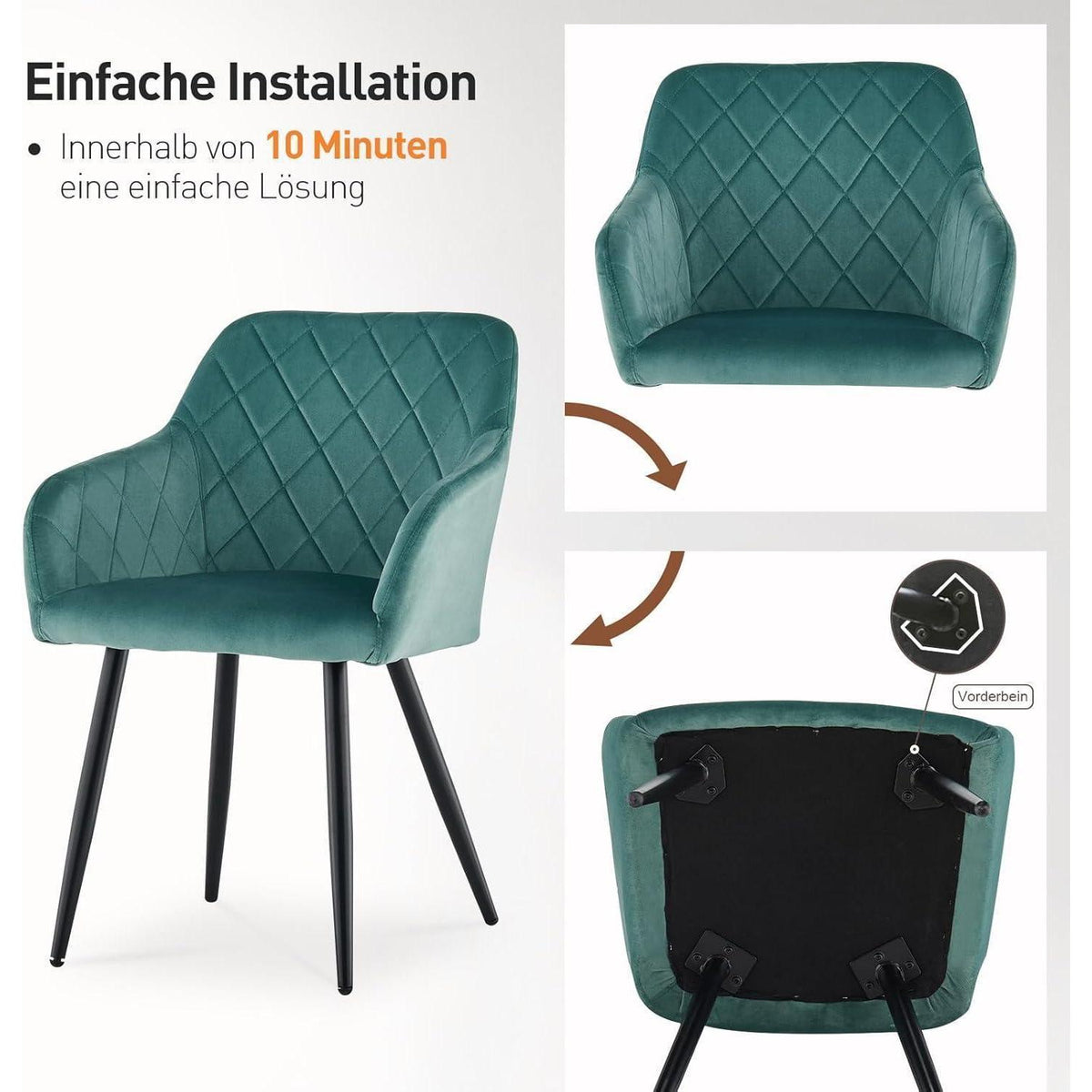 CLIPOP Esszimmerstühle 2er Set Samt Turkis mit Armlehne