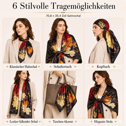 Seidenschal Damen Blume Blätter Print Ganzjährig 180x90cm