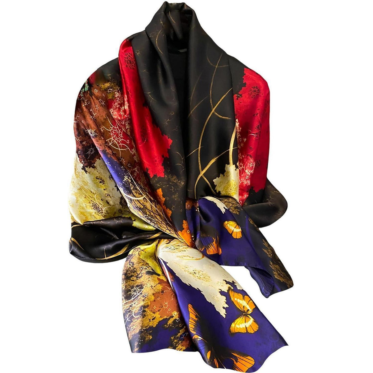 Seidenschal Damen Blume Blätter Print Ganzjährig 180x90cm