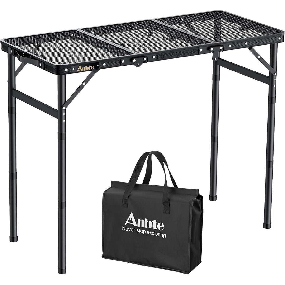 Aluminium Campingtisch klappbar mit 3 Höhen, 88x40cm, Schwarz