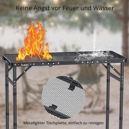 Aluminium Campingtisch klappbar mit 3 Höhen, 88x40cm, Schwarz
