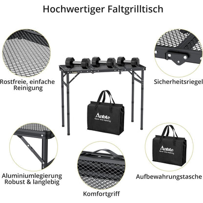 Aluminium Campingtisch klappbar mit 3 Höhen, 88x40cm, Schwarz