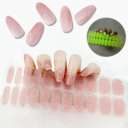 22er UV Gel Nagelfolien Set – Französisch Rosa Glitzer Nageldesign