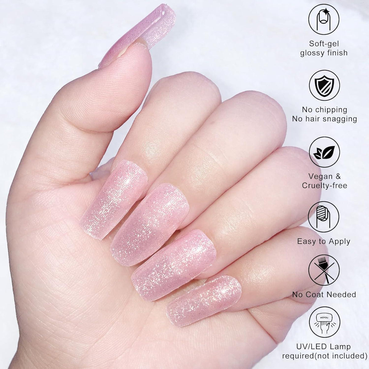 22er UV Gel Nagelfolien Set – Französisch Rosa Glitzer Nageldesign