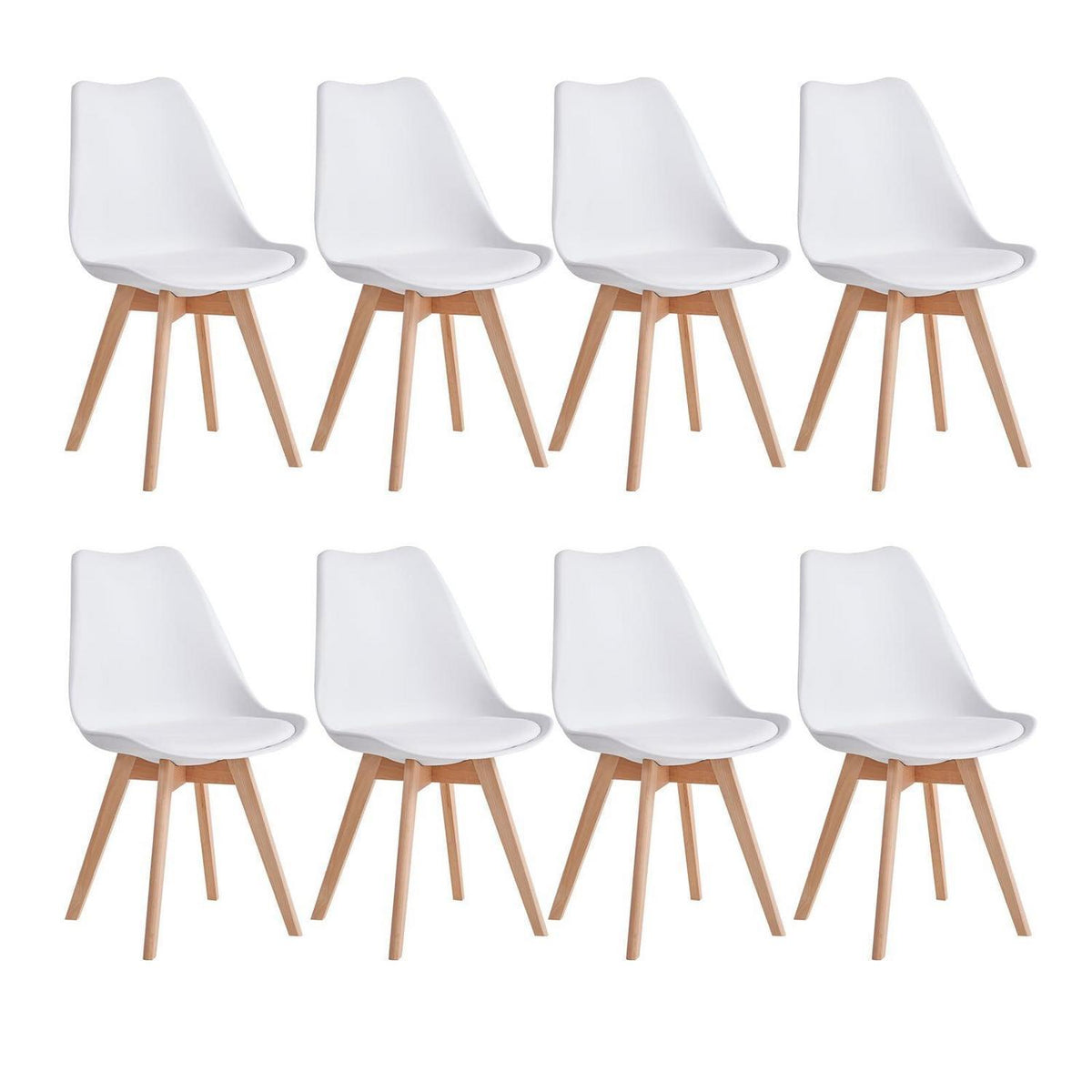 8er Set Moderne Esszimmerstühle Weiß mit Buchenbeinen