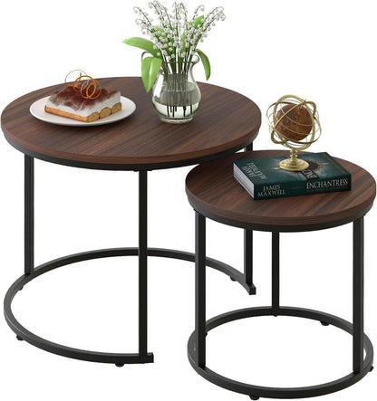 Runder Couchtisch Set Holz Metall Schwarz Braun