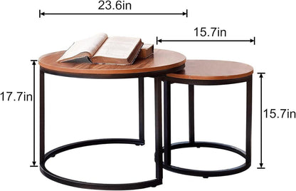 Runder Couchtisch Set Holz Metall Schwarz Braun