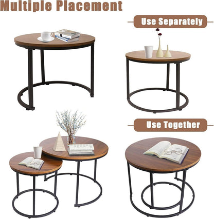 Runde Couchtische Set Satztisch Wohnzimmertisch Holz Braun Schwarz