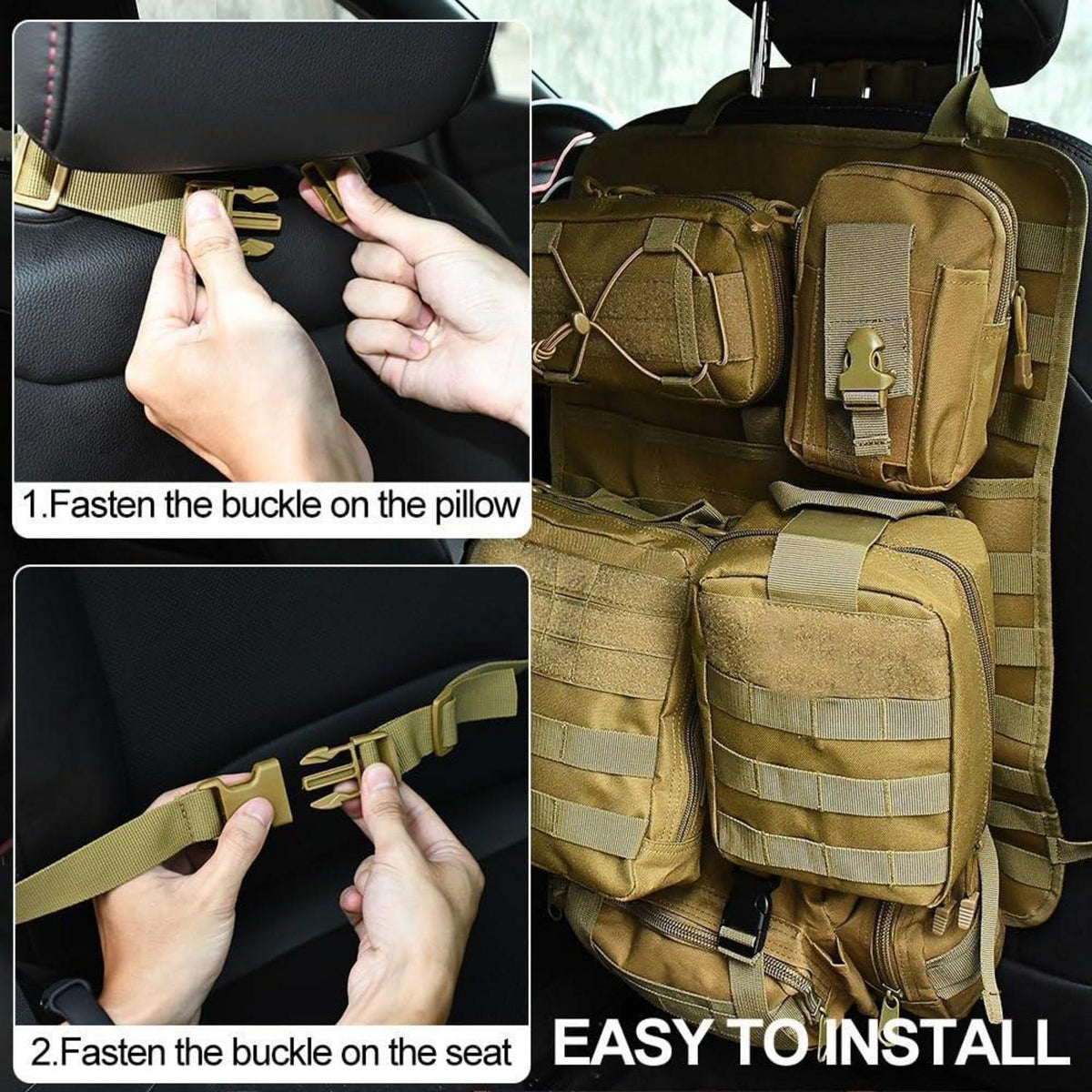 Taktischer Auto-Sitz Organizer mit MOLLE Taschen & Zubehör