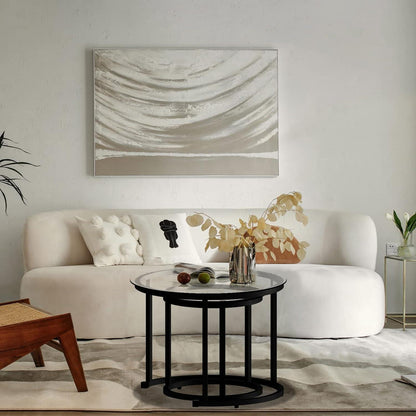 Runder Couchtisch Set Glas Metall Schwarz 2er Wohnzimmer Schlafzimmer Büro