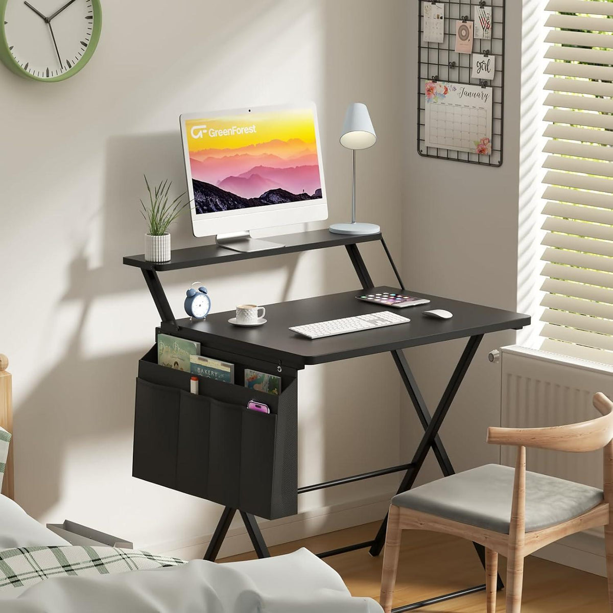 Klappbarer Schreibtisch mit Regal und Aufbewahrungstasche 80