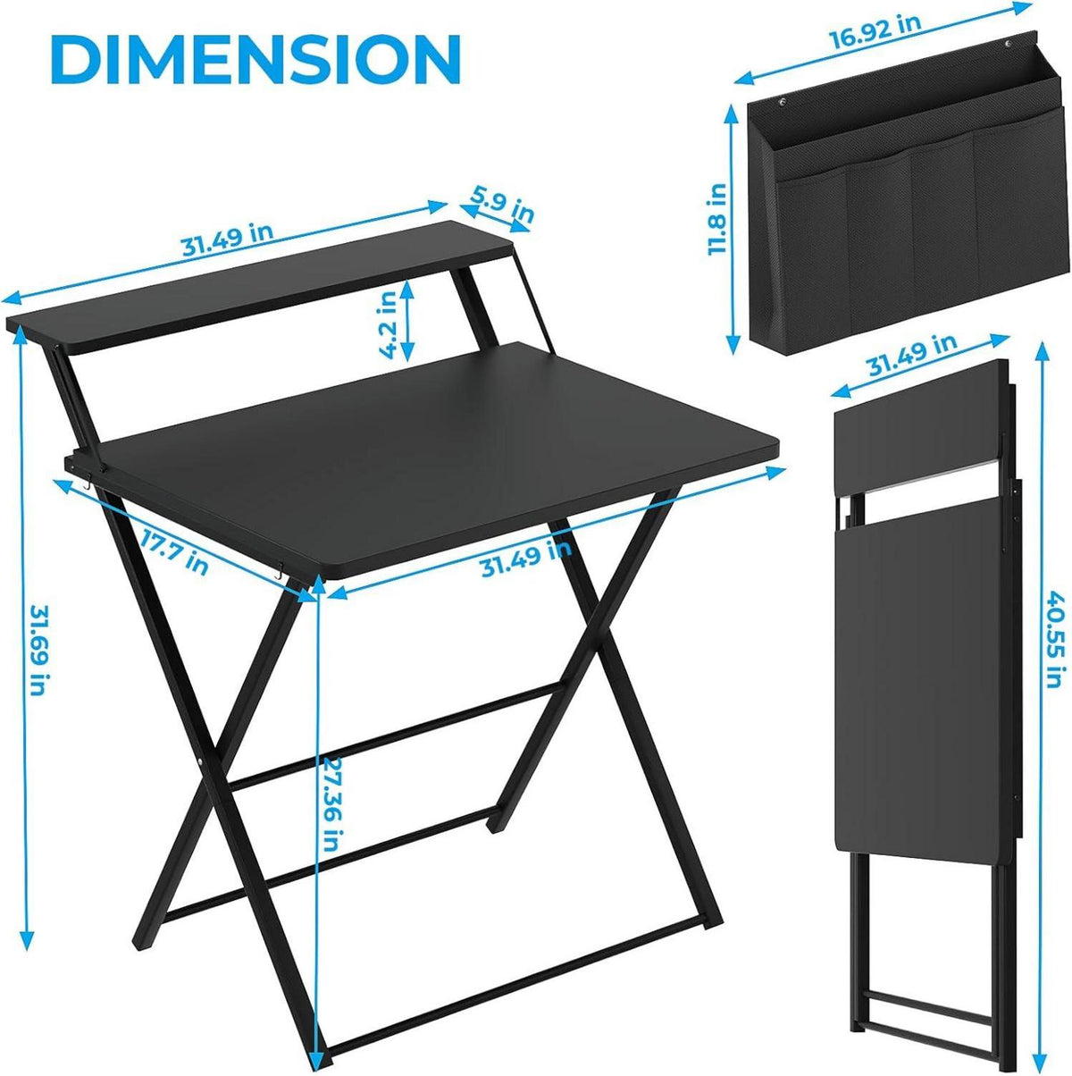 Klappbarer Schreibtisch Regal Aufbewahrungstasche Schwarz 80cm Office