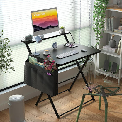 Klappbarer Schreibtisch mit Regal und Aufbewahrungstasche Schwarz 80 cm