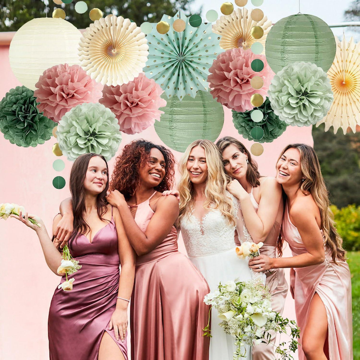 Salbei Grün Rosa Party Deko Set für Hochzeit & Babyparty
