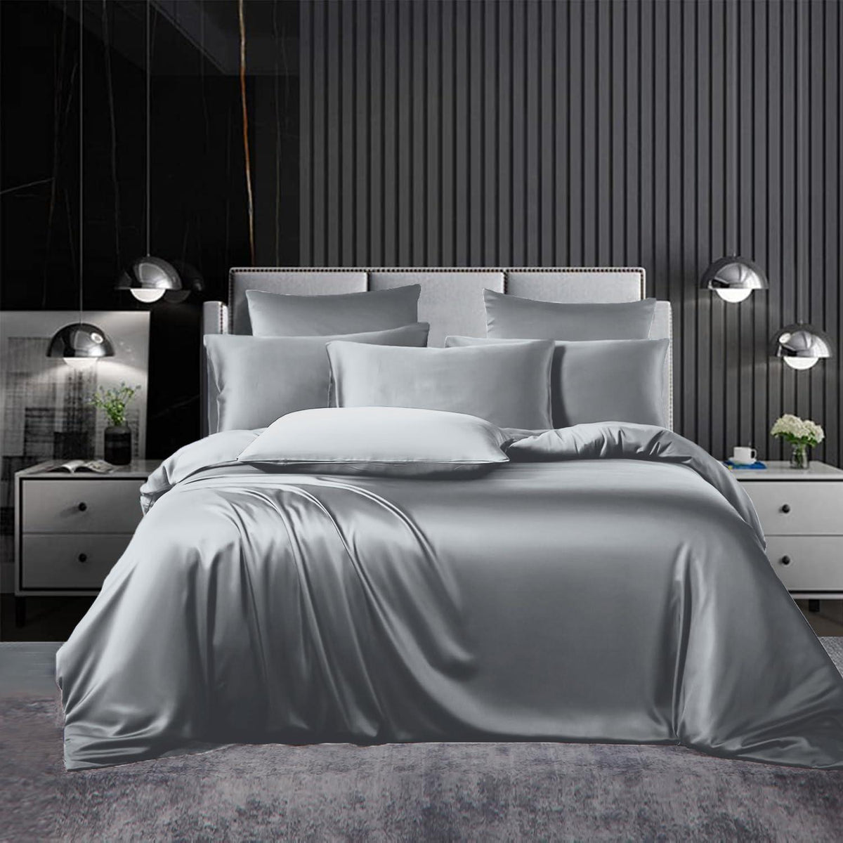 Satin Bettwäsche Set 135x200 Hellgrau 2-teilig Luxus